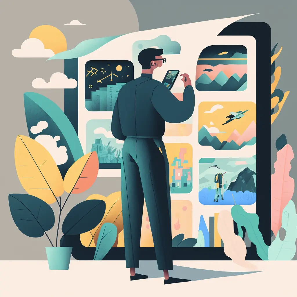 user being inspired by the possibilities of an app, illustration for a tech company, by slack and dropbox, style of behance